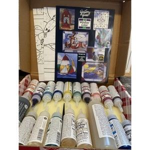 Vintage Plaid Craft Gallery Glass frame art kit NOS  17 colors Clear Liquid Lead